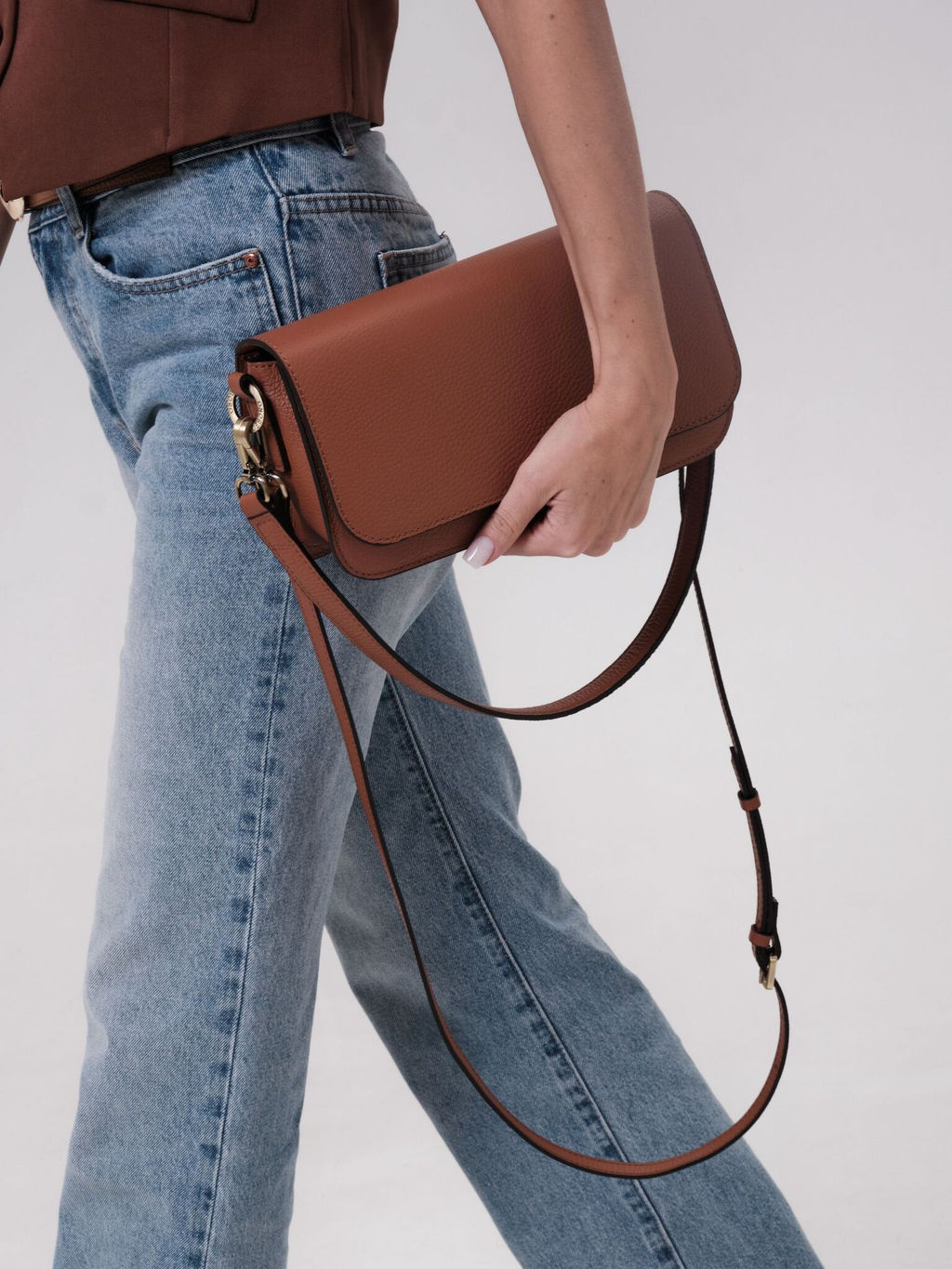 Сумка кожаная багет Deboro 30138 коричневый камень