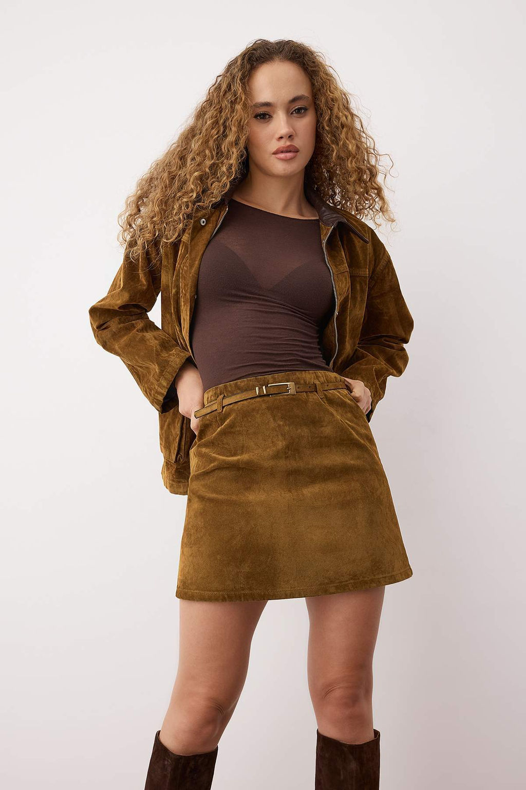 Camel Suet Gorunumlu Kemer Detayl? Mini Denim Etek TWOAW26ET00095