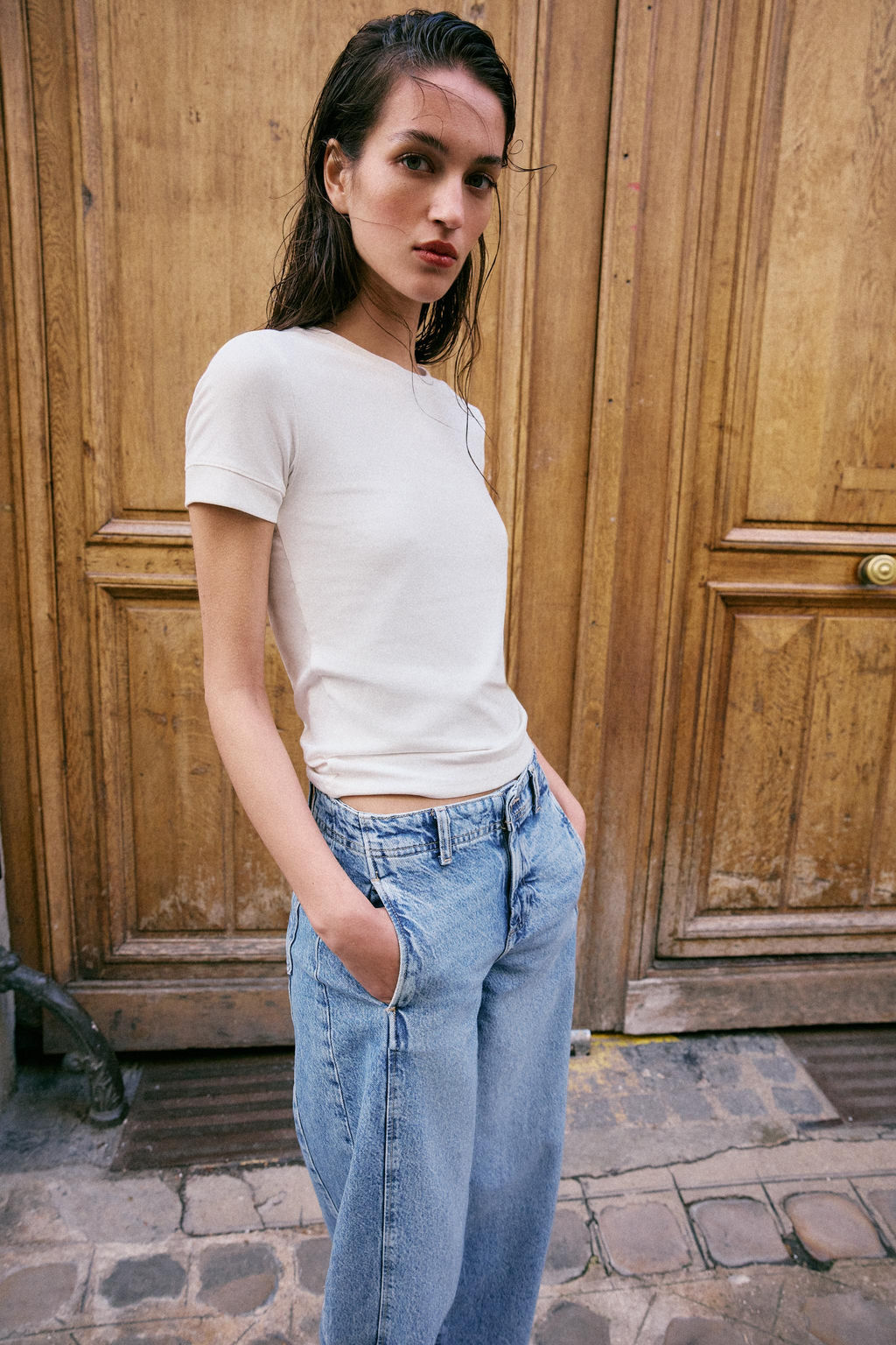 JEANS Z1975 BARREL TIRO ALTO CROP COSTURAS / Azul medio - Zara фото 6