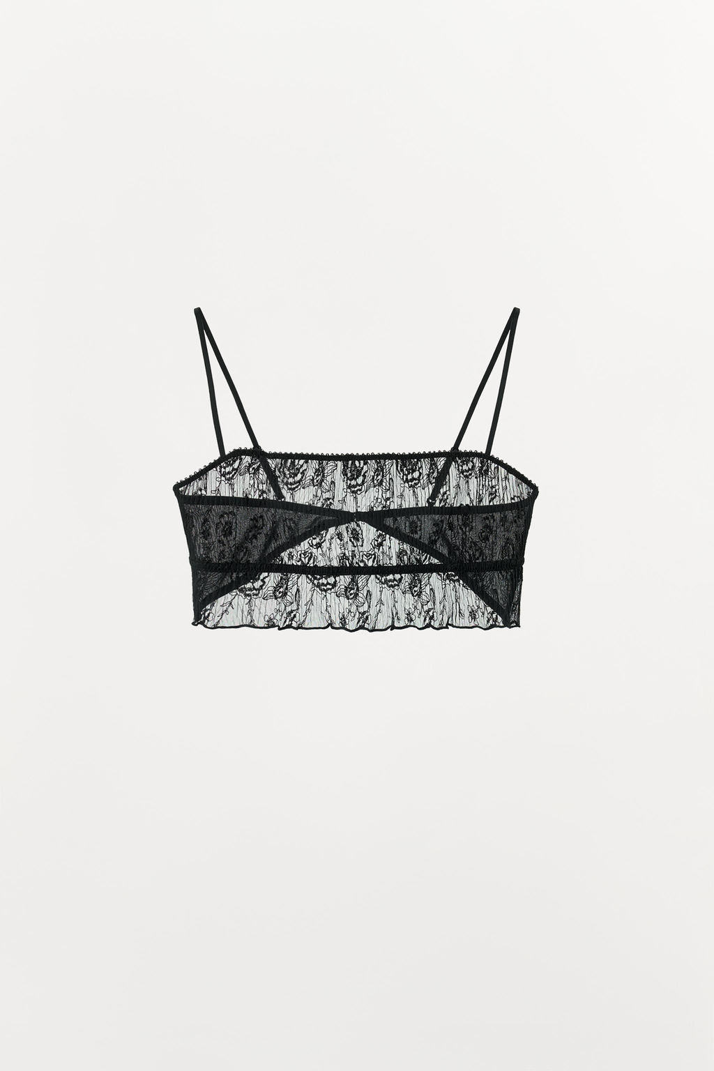 PLEATED LACE BRALETTE WITH EMBROIDERED FLOWERS - Zara фото 4