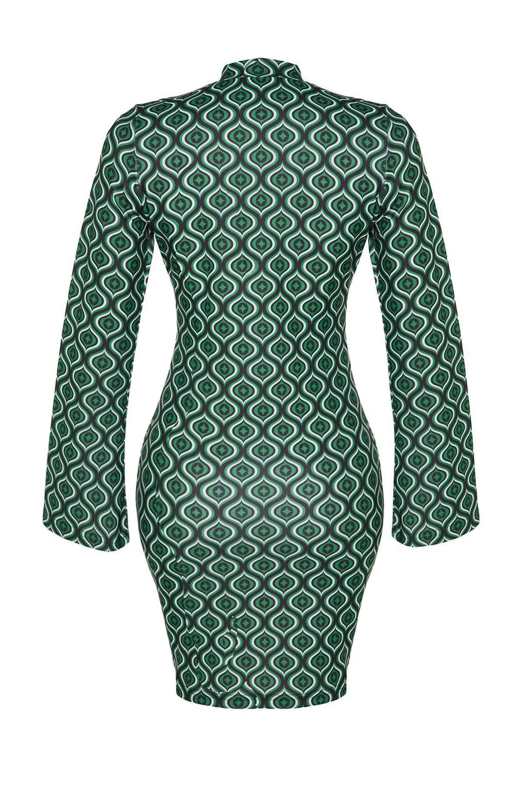 TRENDYOLMILLA Zumrut Yesili Bask?l? Bodycone/Vucuda Oturan Ispanyol Kol Mini Orme Kalem Elbise TWOAW24EL00191  фото 8