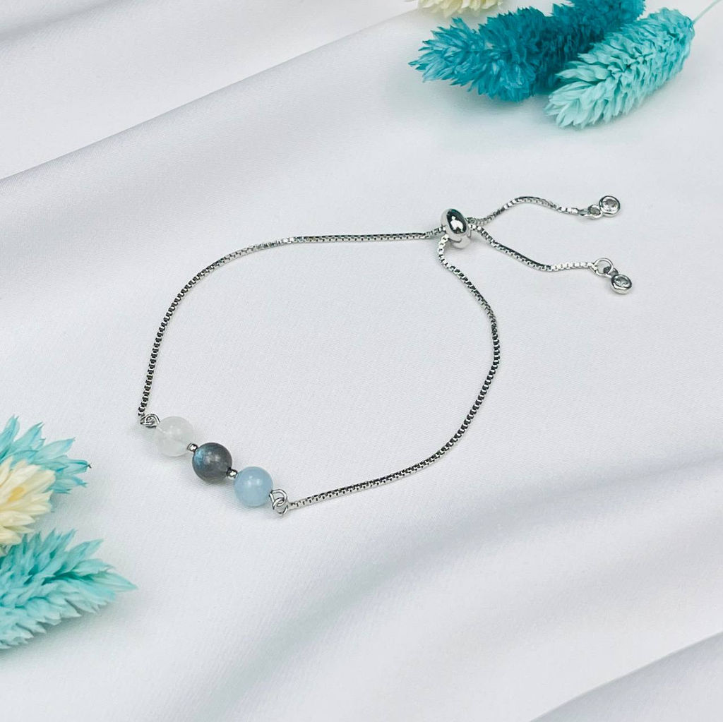 Браслет регулируемый для Скорпиона из Лабрадора, Аквамарина и Лунного камня - Радуга самоцветов фото 2