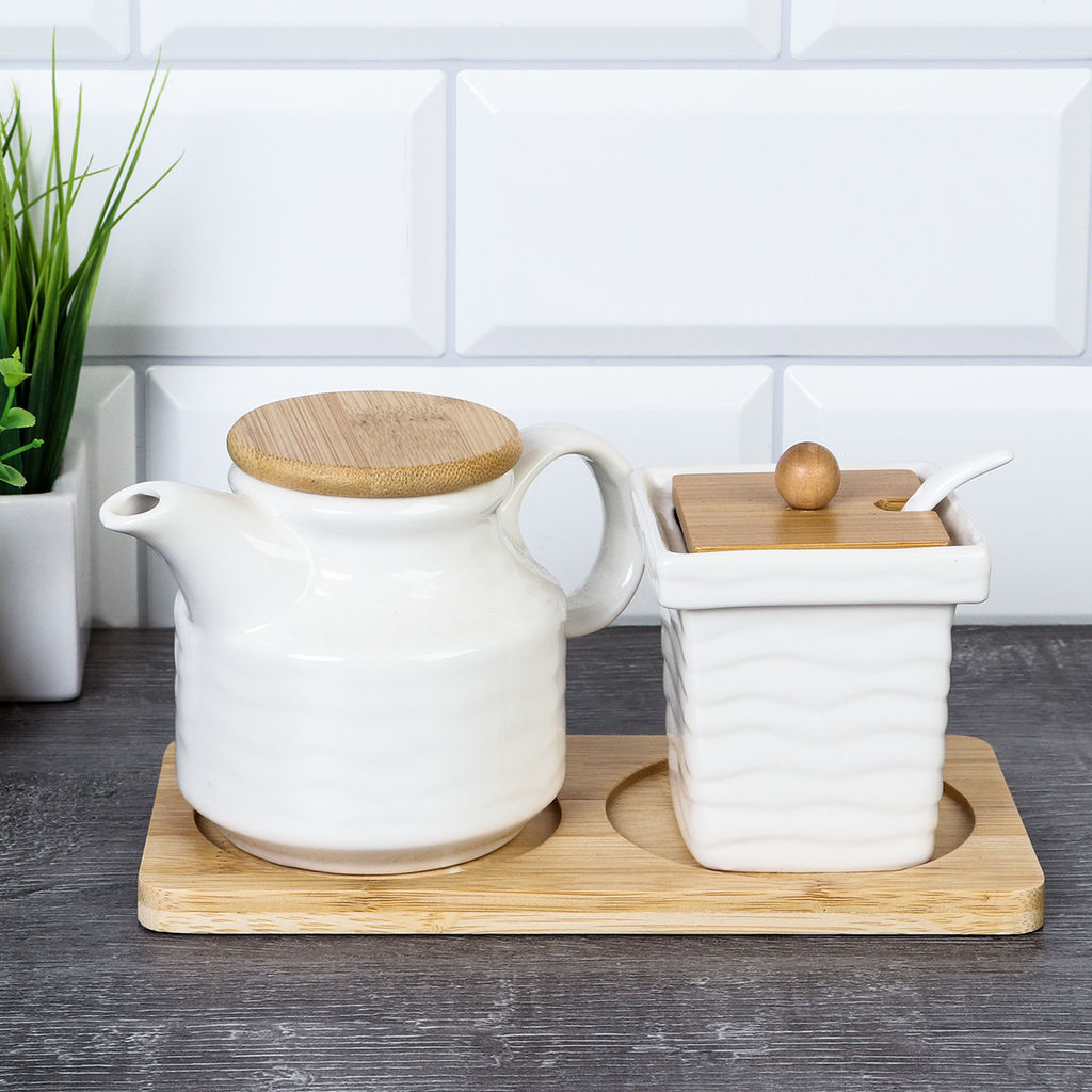 Чайник заварочный 350 мл и сахарница 200 мл с ложкой / CF128 /уп 36/ на подставке