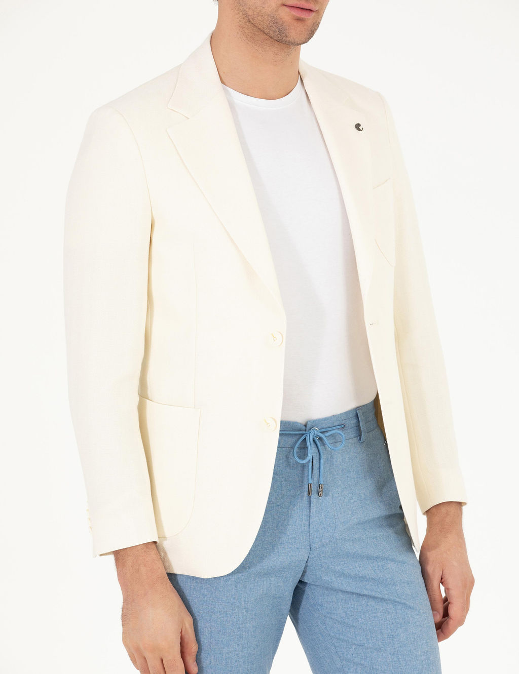 Beyaz Slim Fit Y_n Keten Kar___ml_ Ceket
