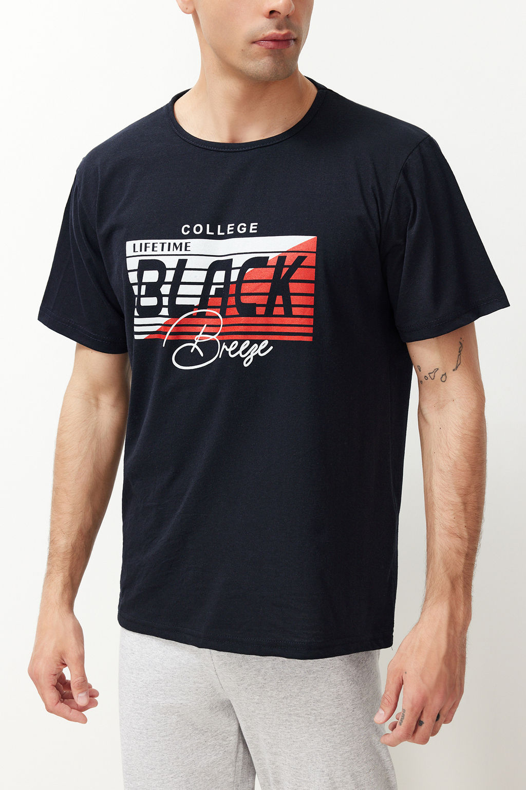 Lacivert Regular Fit Bask?l? Orme Pijama Tak?m? TMNSS24PT00038 - Trendyolmilla фото 5