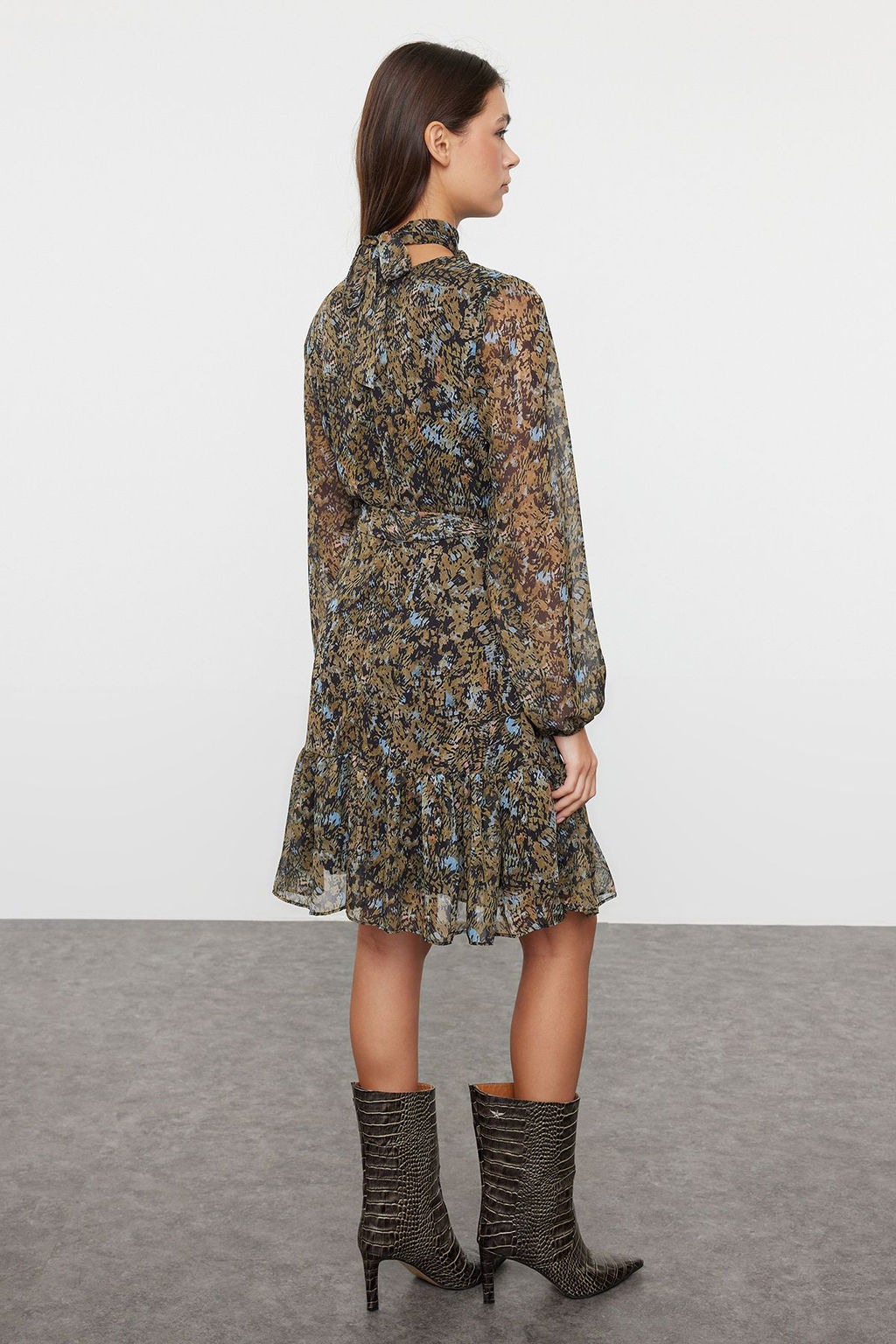 Trendyolmilla Koyu Visne Cicekli Dokuma K?sl?k Elbise TWOAW24EL00261  фото 5