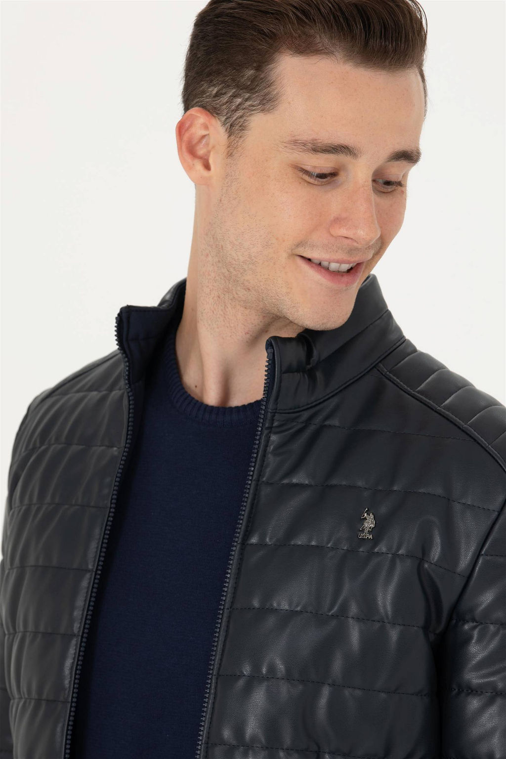 U. S. Polo Assn / Мужская темно-синяя кожаная куртка - U.s. polo assn фото 2