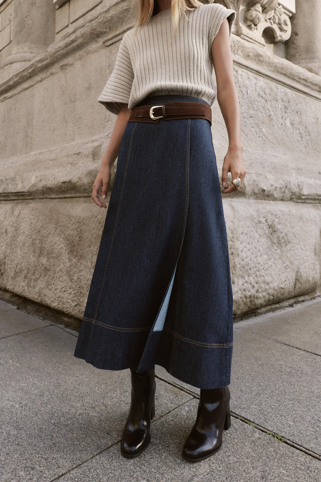 Z1975 BELTED DENIM WRAP MIDI SKIRT - Zara фото 3
