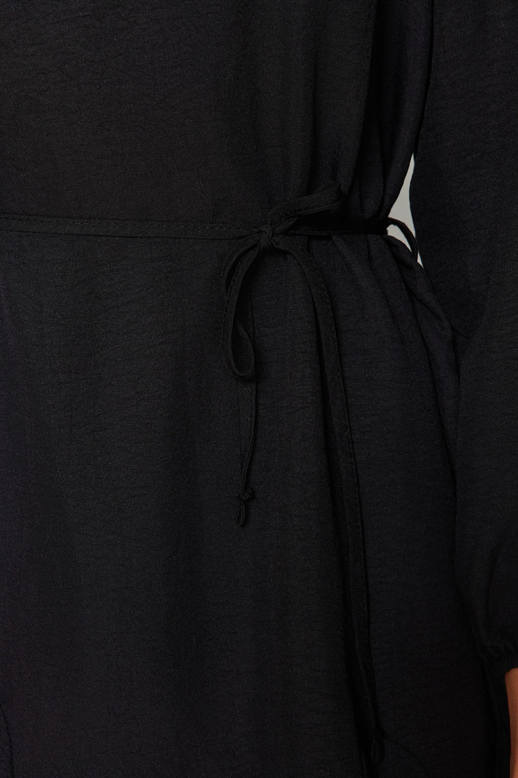 Siyah Kusakl? Duz Kesim Bisiklet Yaka Mini Dokuma Elbise TWOAW24EL00337