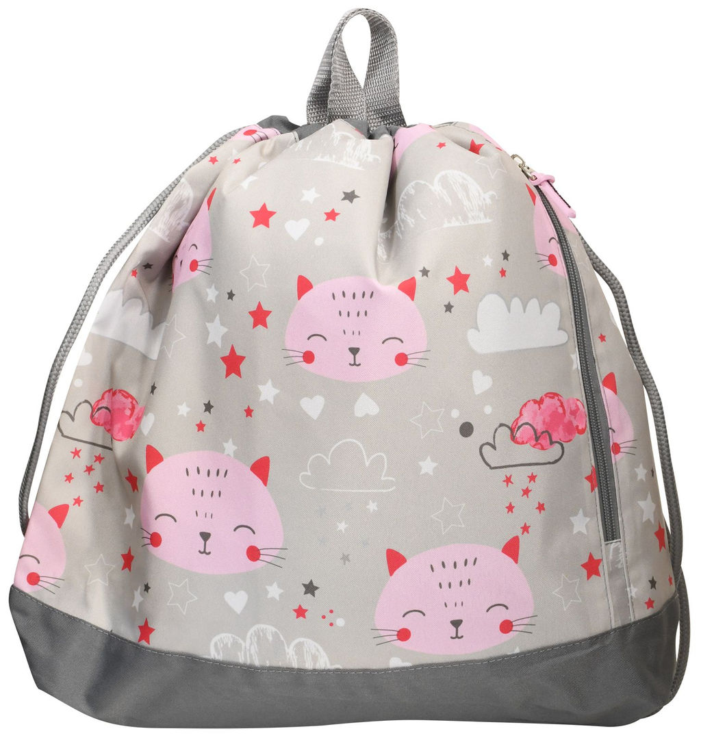 Мешок для обуви Каляка-Маляка КОШКА 38x35x6 см, серый, 1 отделение, с большим карманом на ...