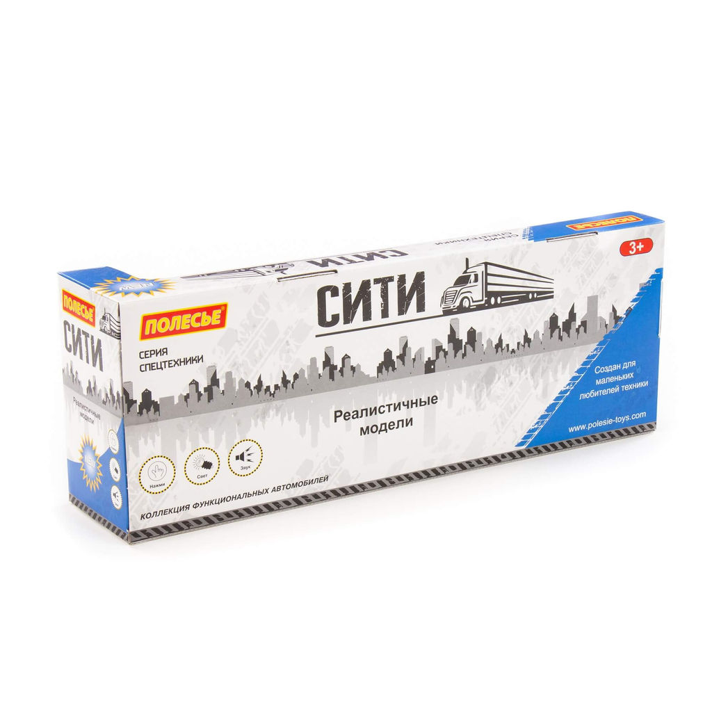 Сити, автомобиль бортовой с прицепом инерционный (со светом и звуком) (синий) (в коробке) - Полесье фото 6