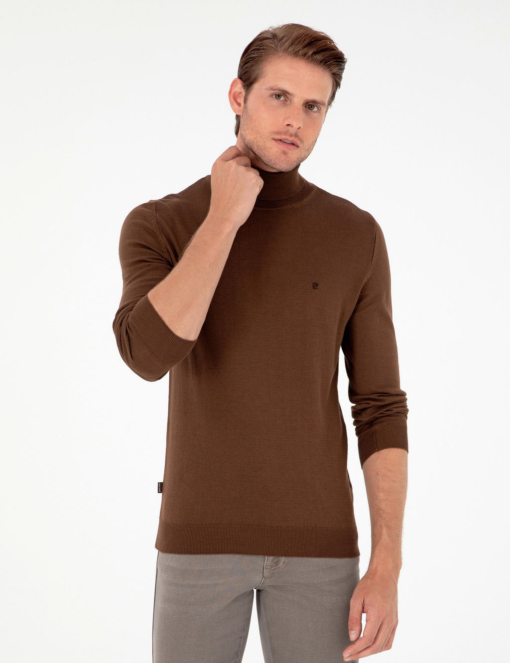 Koyu Kahverengi Slim Fit Bal_k__ Yaka Basic Triko Kazak