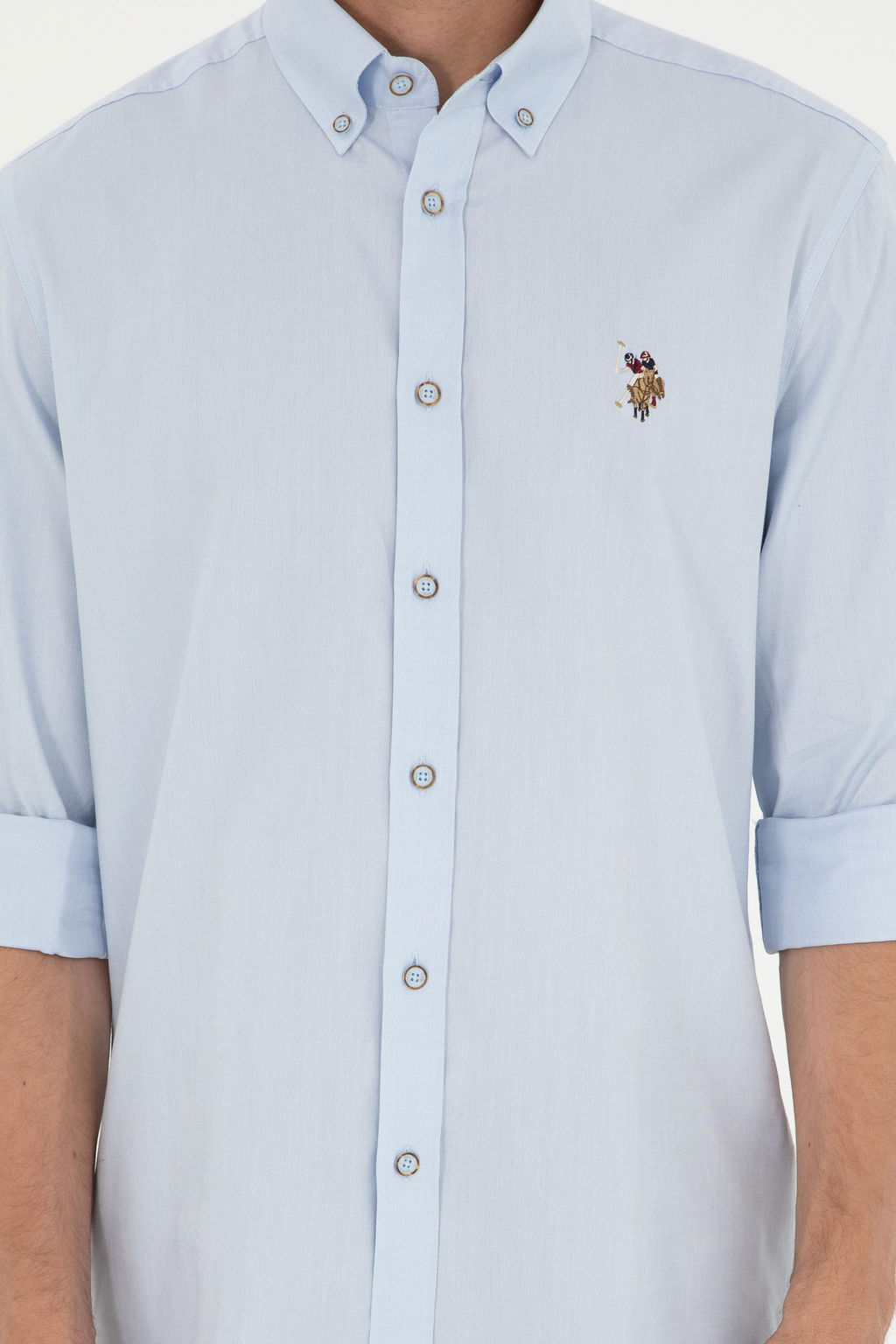 Мужская голубая базовая рубашка с длинным рукавом - U.s. polo assn фото 6