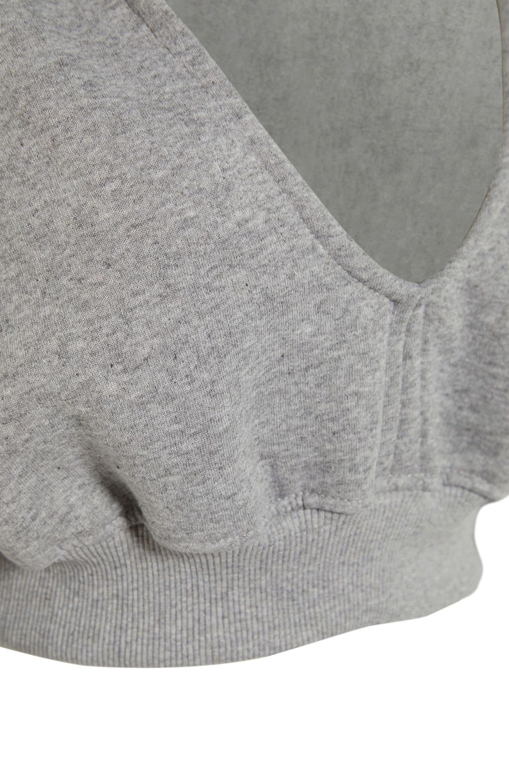 Gri Kal?n Ici Polarl? Kapusonlu V Yaka Rahat Kesim Crop Orme Sweatshirt TWOAW23SW00096