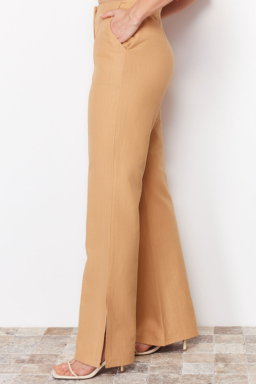 Camel Premium Straight/Duz Kesim Keten Dokuma Pantolon TWOSS24PL00079 - Trendyolmilla фото 6