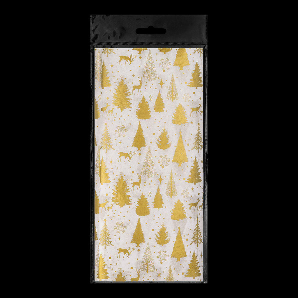 АКЦИЯ Цена за 1 шт. Набор ErichKrause Decor 4 листа упаковочной бумаги тишью Елочки золотые 50х70см