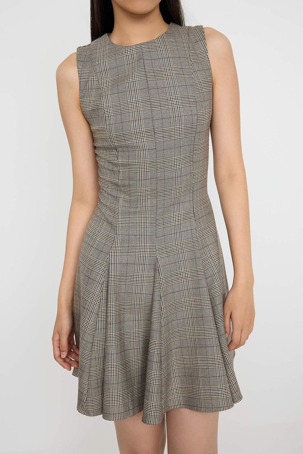 Teen Gri Ekose / Kareli K?sa / Mini Dokuma Elbise TWOAW26EL00119