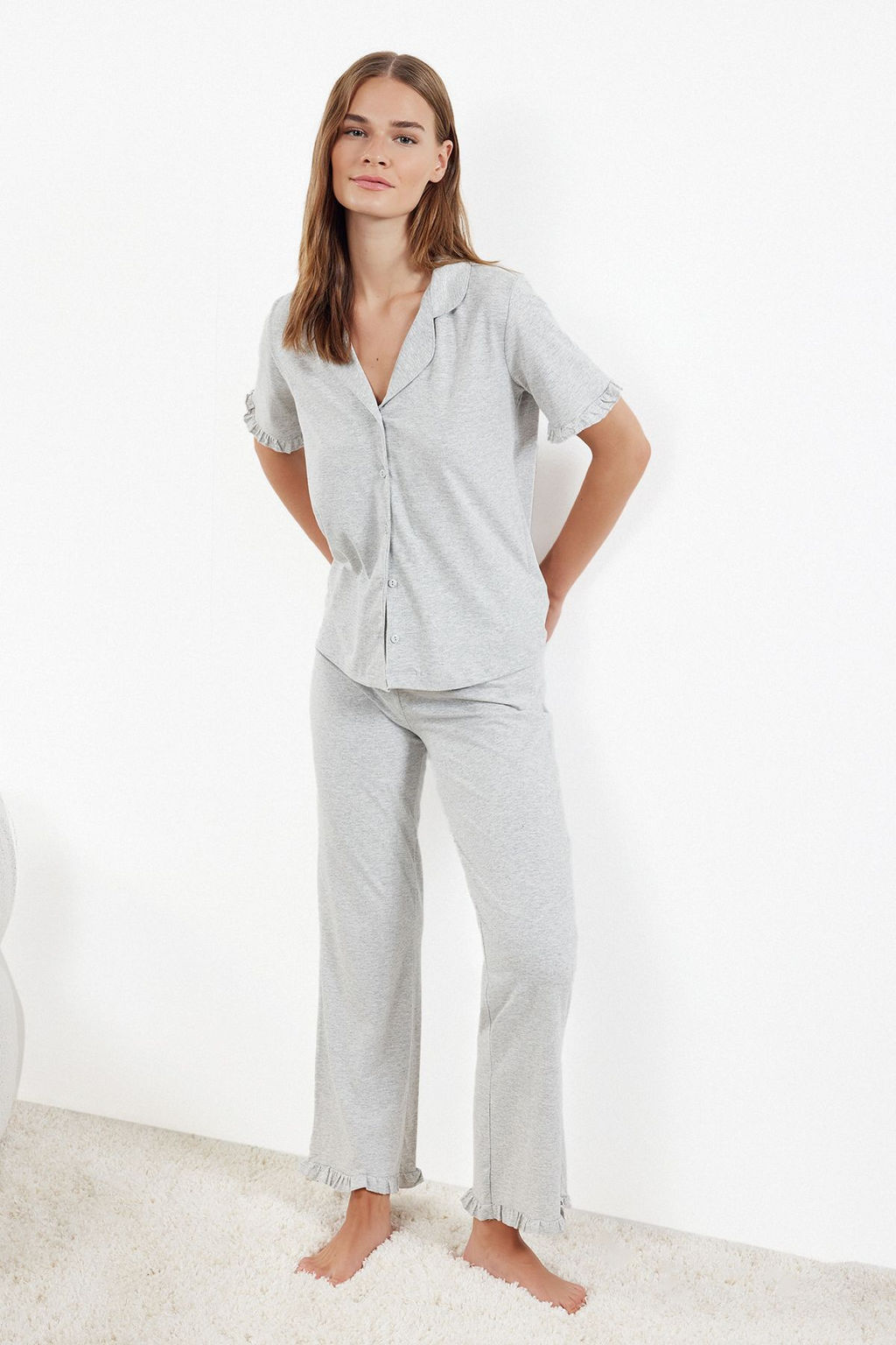 Trendyolmilla Mint %100 Pamuklu F?rf?r Detayl? Orme Pijama Tak?m? THMSS24PT00223 фото 15