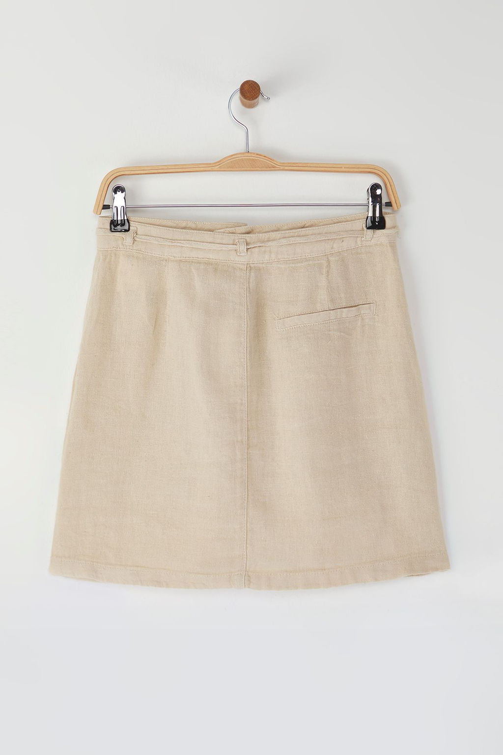Bej %100 Keten Cep Detayl? Mini Etek TWOSS24ET00154