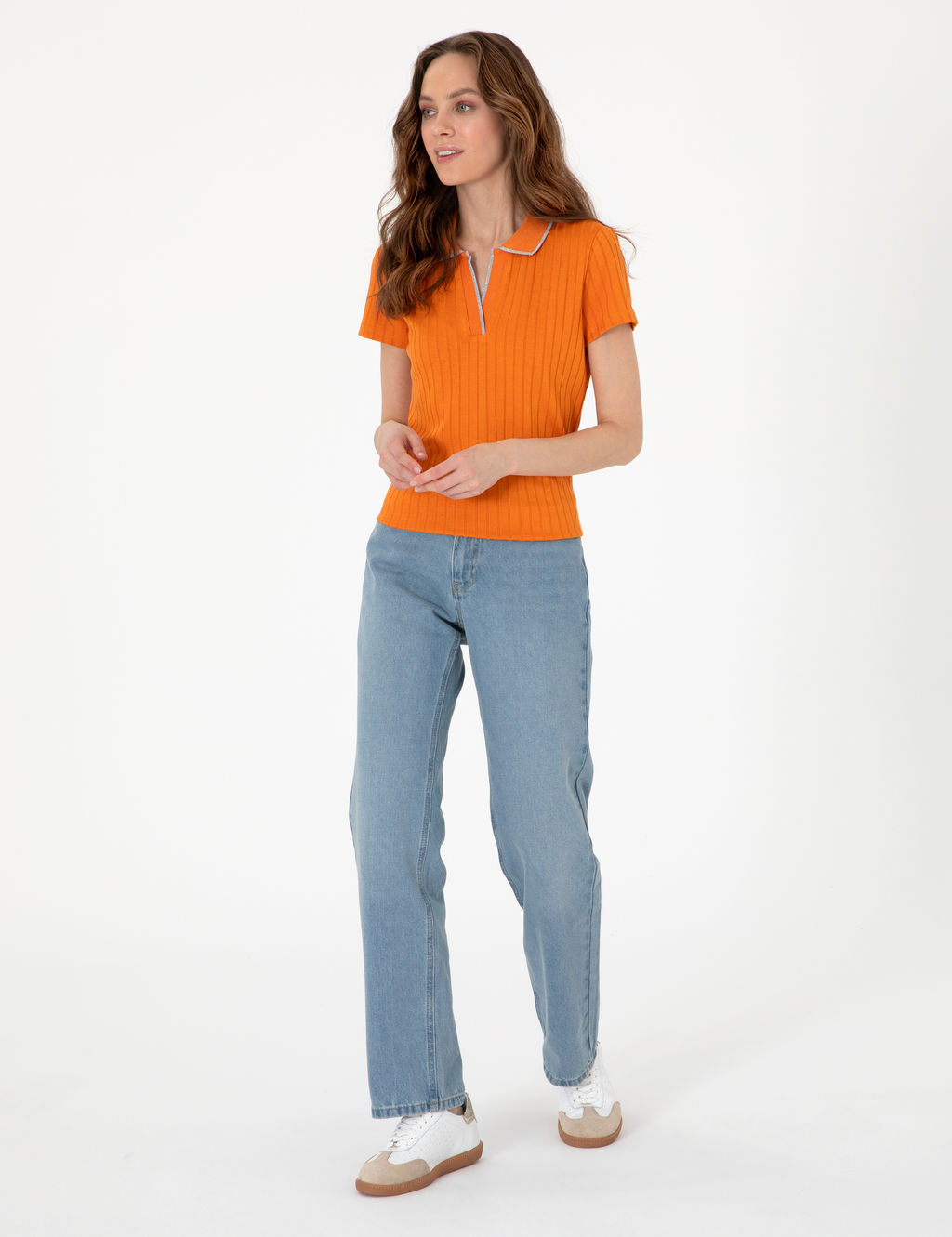 Turuncu Slim Fit Basic Ti__rt