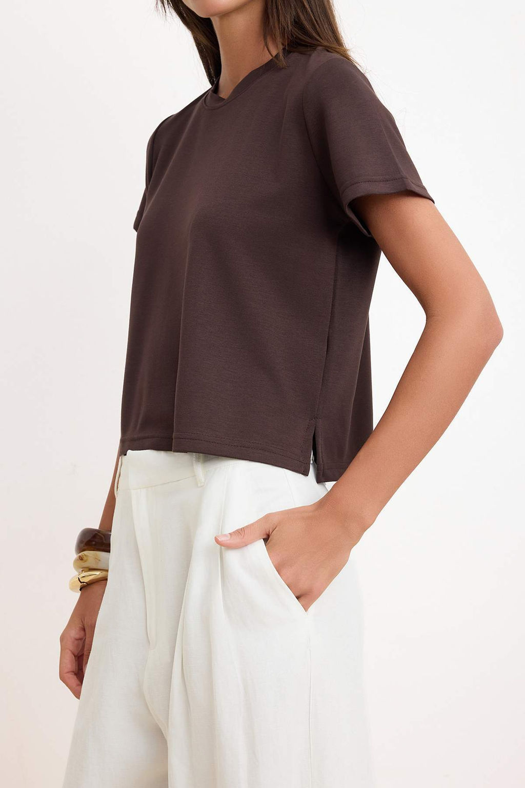 Kahverengi Regular K?sa Kol Bisiklet Yaka Yumusak Orme T-Shirt TWOSS26TS00197 - Trendyolmilla фото 3