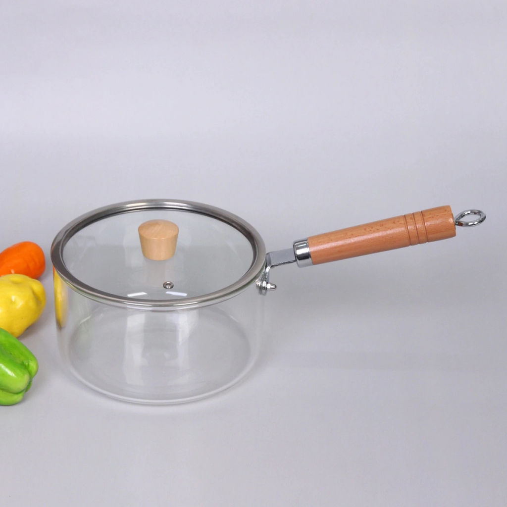 Кастрюля из боросиликатного стекла 2,5л "Хай-Тек" с деревянной ручкой