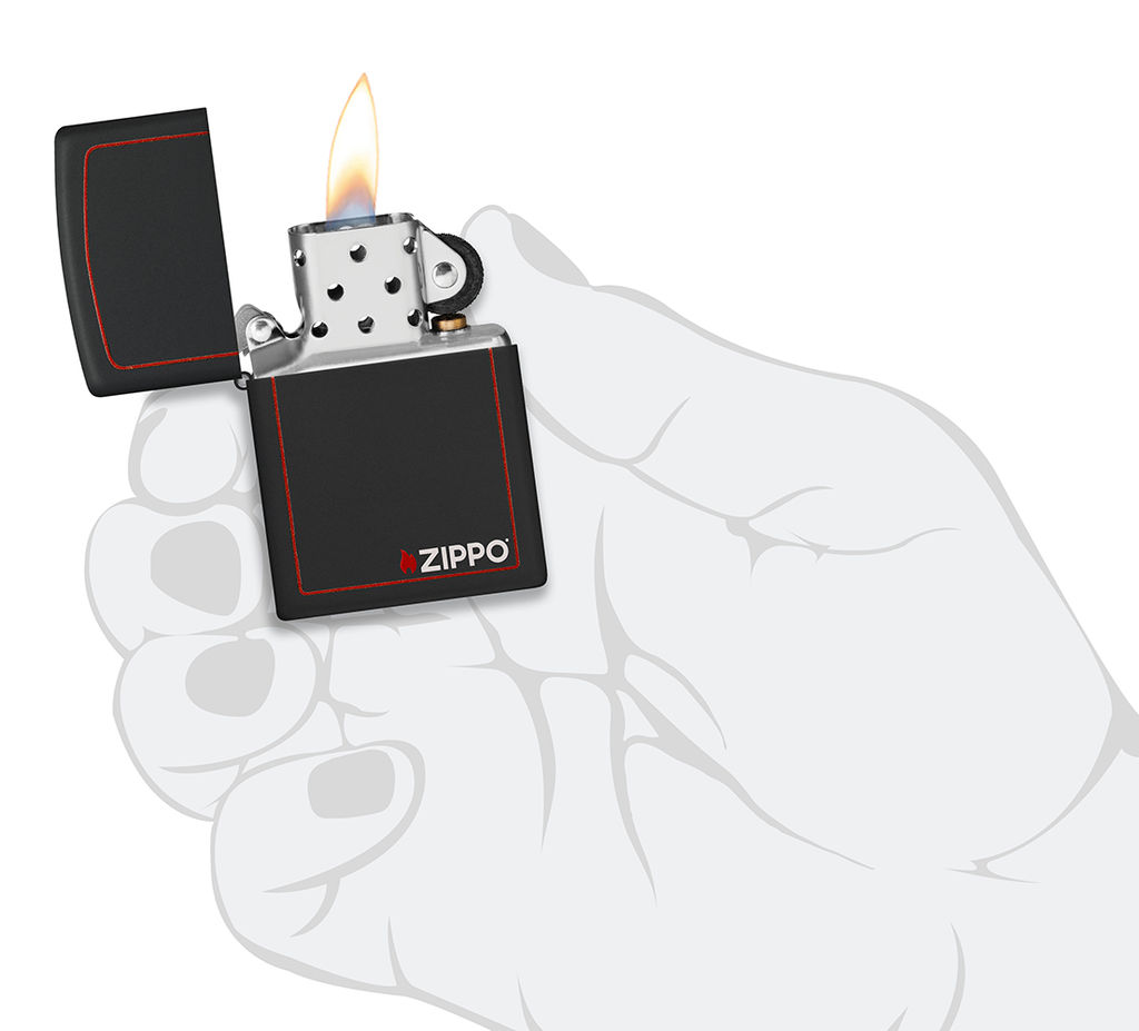 Зажигалка ZIPPO с фирменным логотипом и красной окантовкой с черным матовым покрытием | Black Matte 218ZB