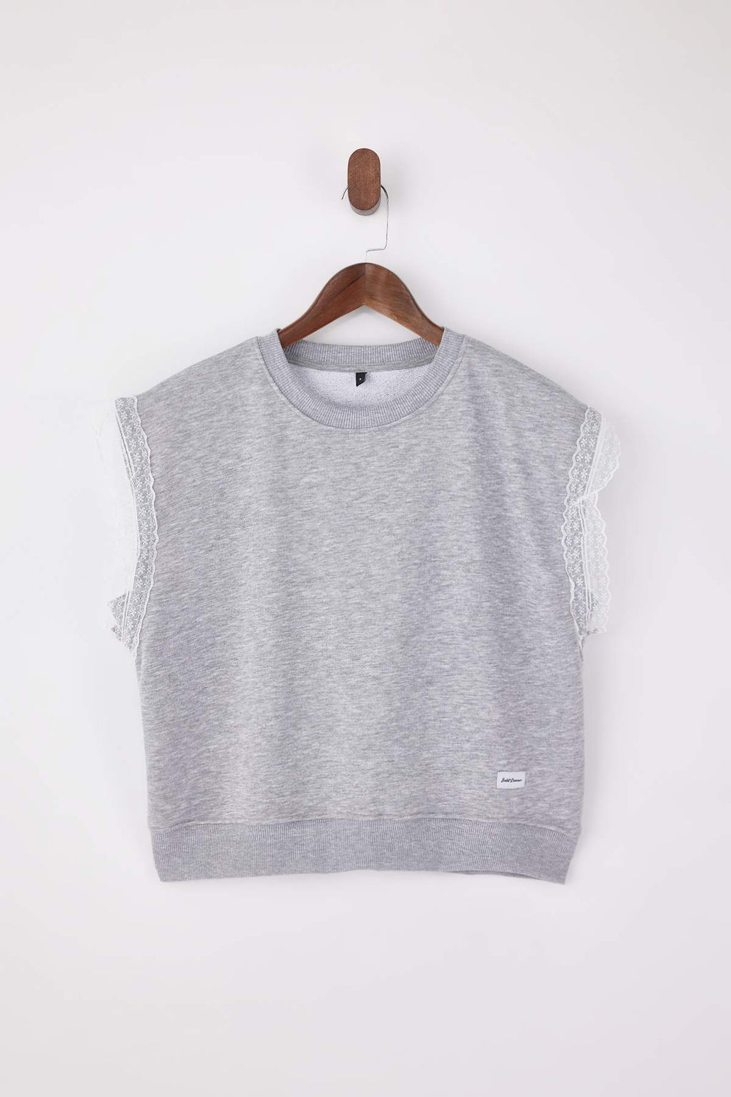 Gri Melanj Relaxed Kal?p Kolsuz Brode ve Dokuma Etiket Detayl? Orme Bluz TWOSS26BZ00233