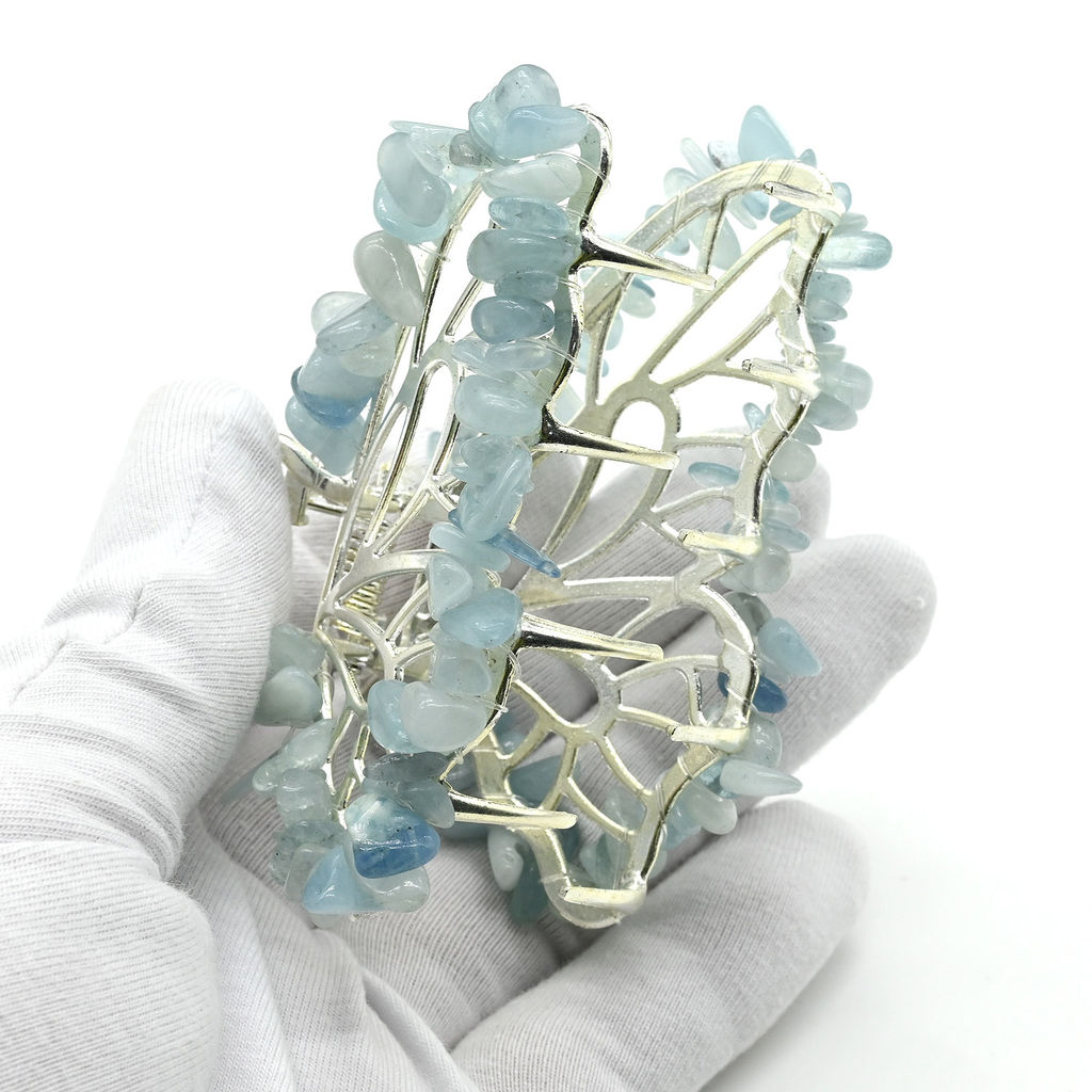 Заколка краб для волос бабочка с аквамарином 8*3,5*5см