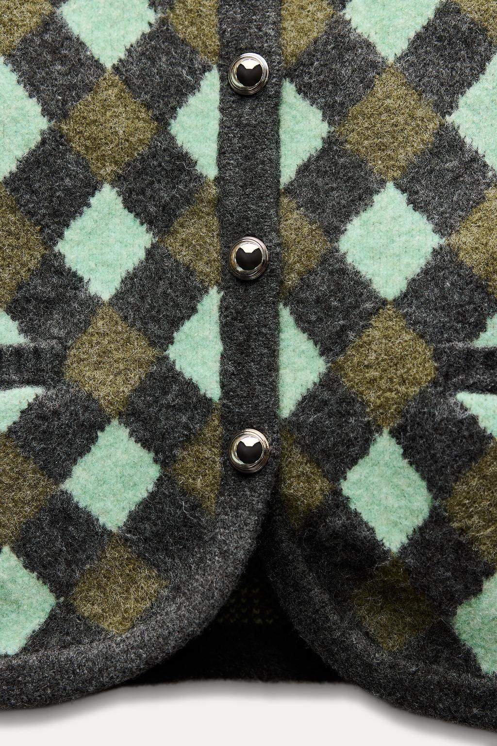 KNIT DIAMOND JACQUARD CARDIGAN - Zara фото 5