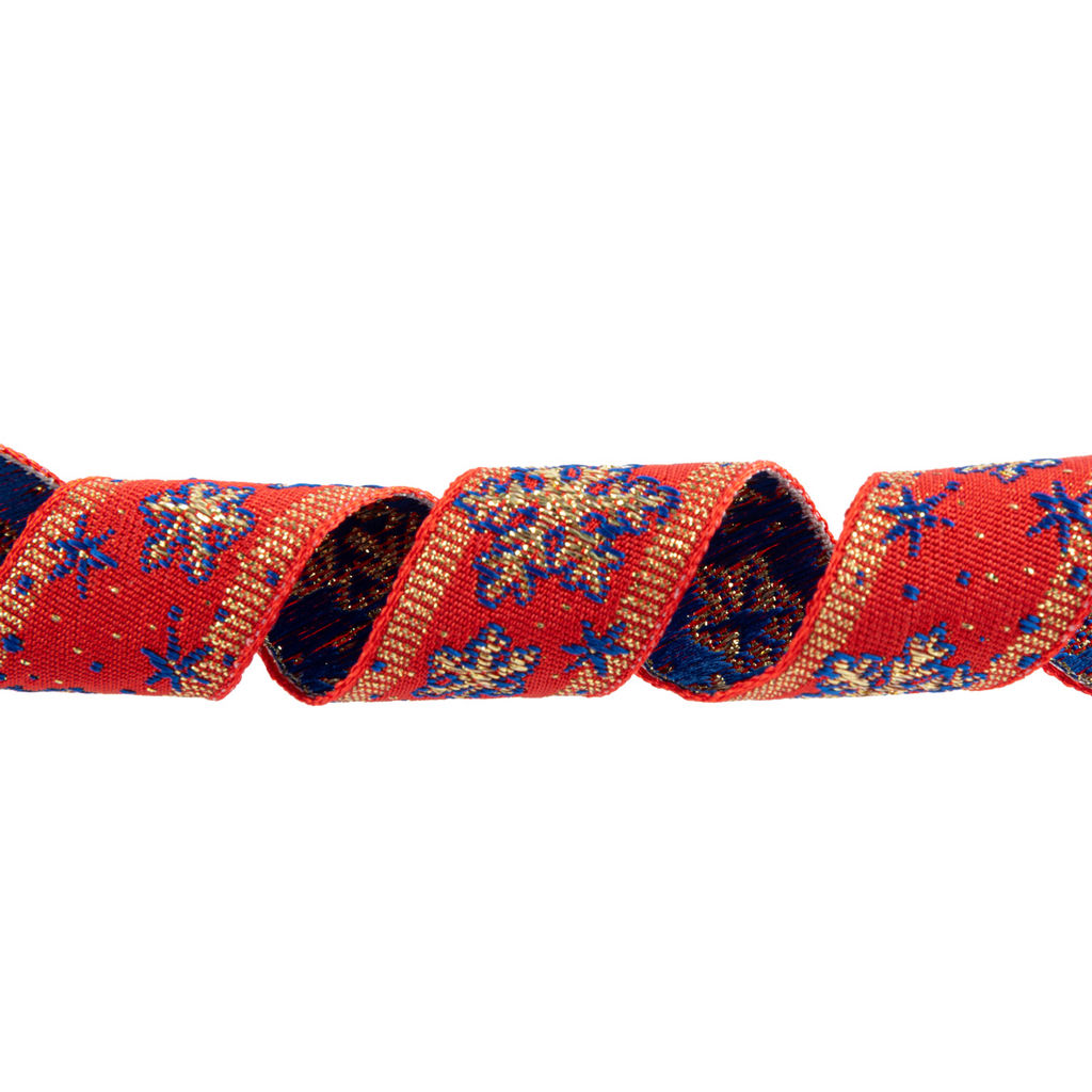 Лента жаккардовая 23 - 25 мм BLITZ С1857 рис. 8887В 25 м лента отделочная Снежинка белый/синий/под золото  фото 8