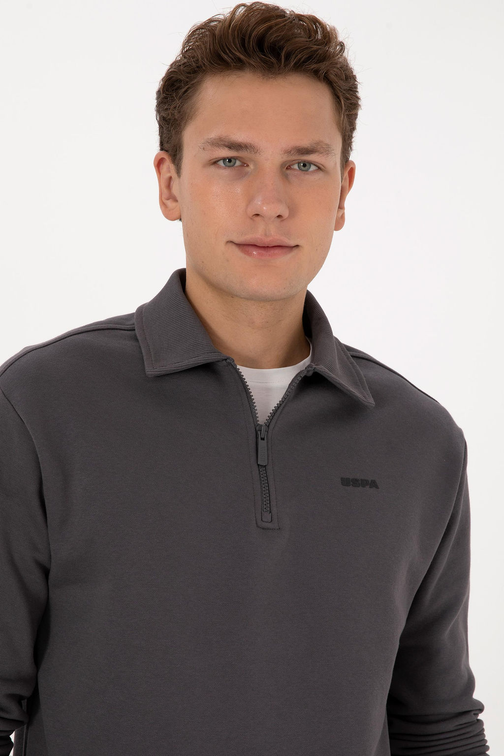 Erkek Regular Fit Yar_m Fermuarl_ Antrasit Basic Sweatshirt - U.s. polo assn фото 2