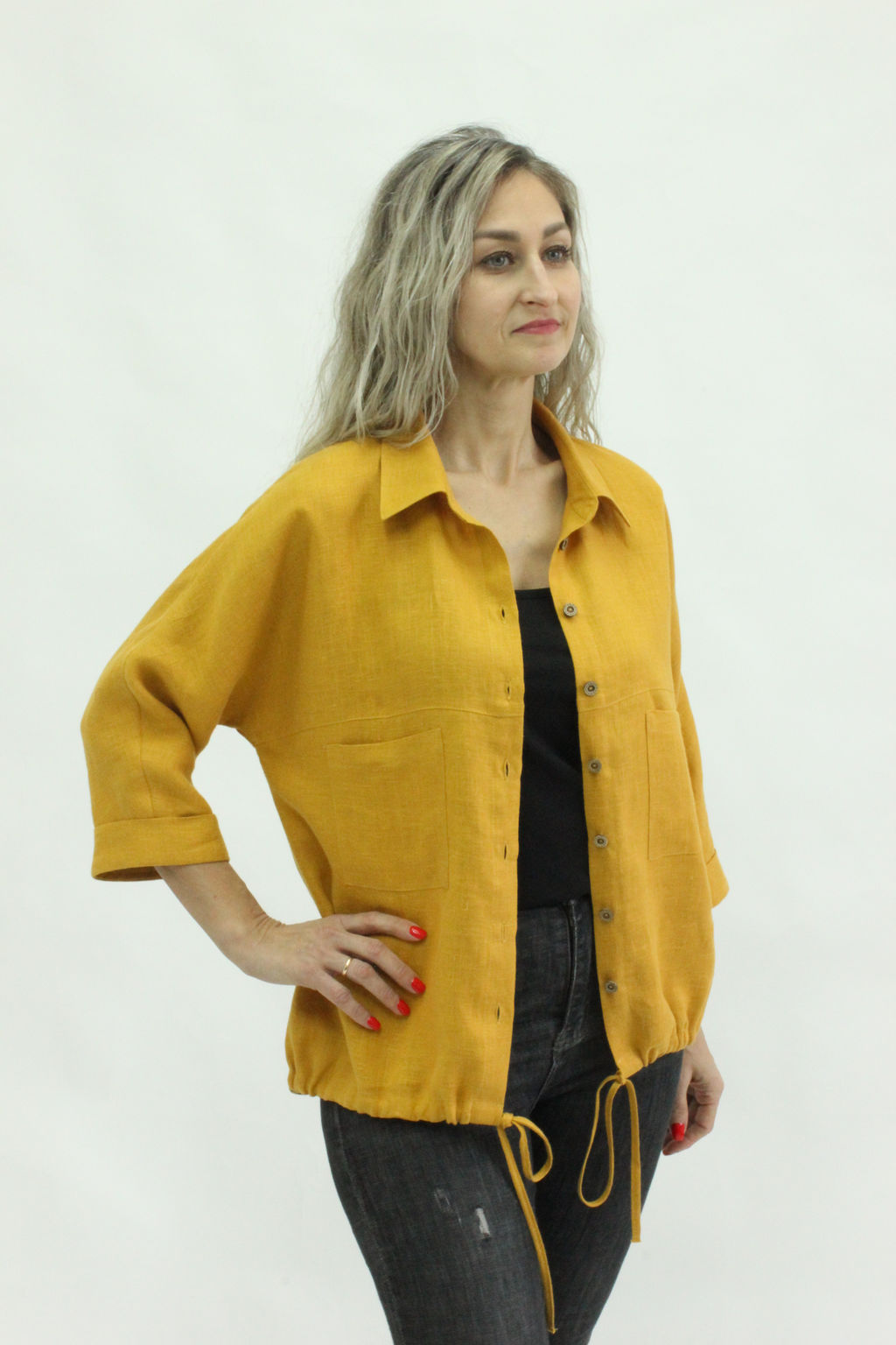 100% ЛЁН блузка рубашка по низу кулиска - Елецкие узоры фото 7