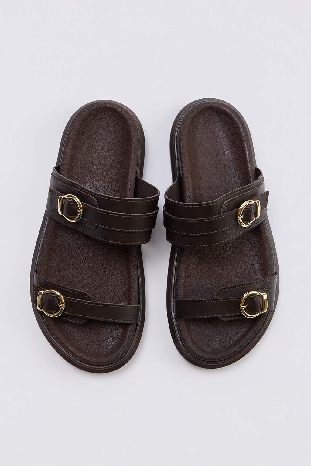 Trendyol Shoes Leopar Cift Tokal? Kahverengi Kal?n Taban Kad?n Terlik TAKAW25TE00009 - Trendyolmilla фото 23