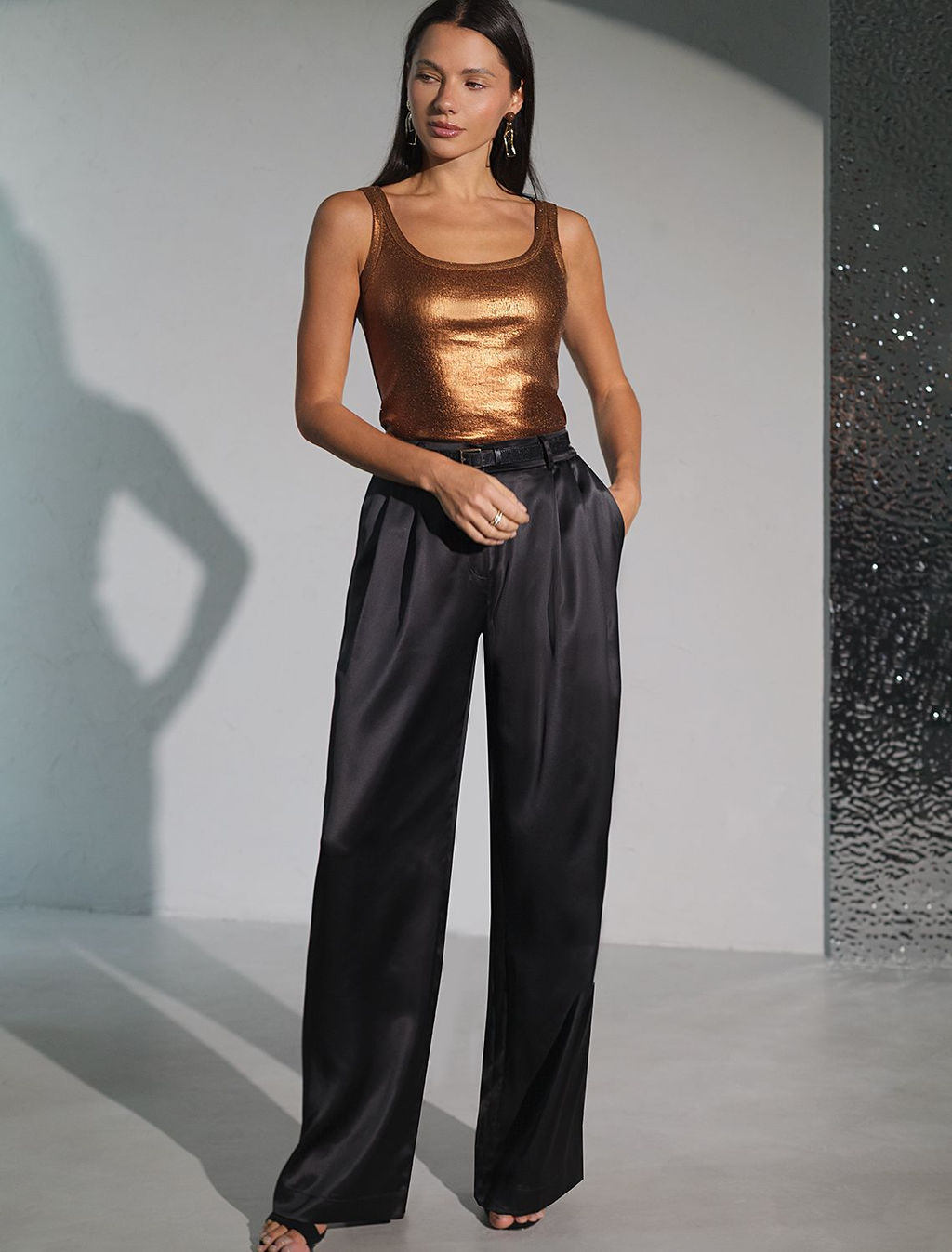 Топ в рубчик с широкими лямками с матовым покрытием металлик из хлопка с эластаном - Vilatte фото 5