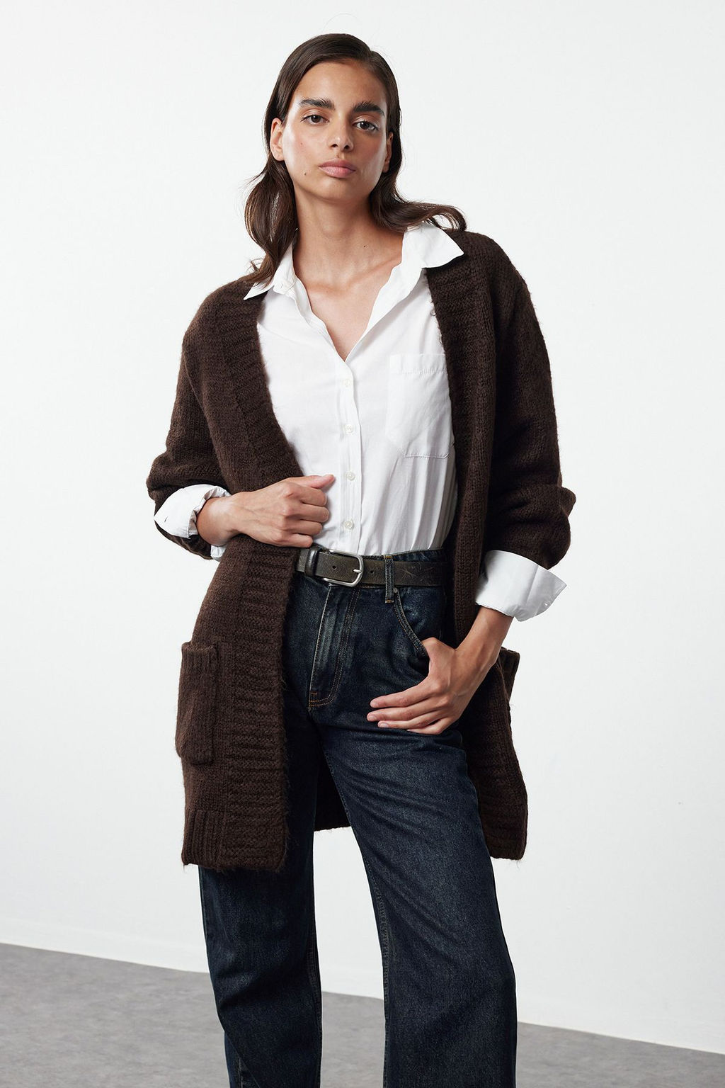 TRENDYOLMILLA Kahverengi Genis Kal?p Yumusak Dokulu Genis Kal?p Triko H?rka TWOAW25HI00275  фото 2