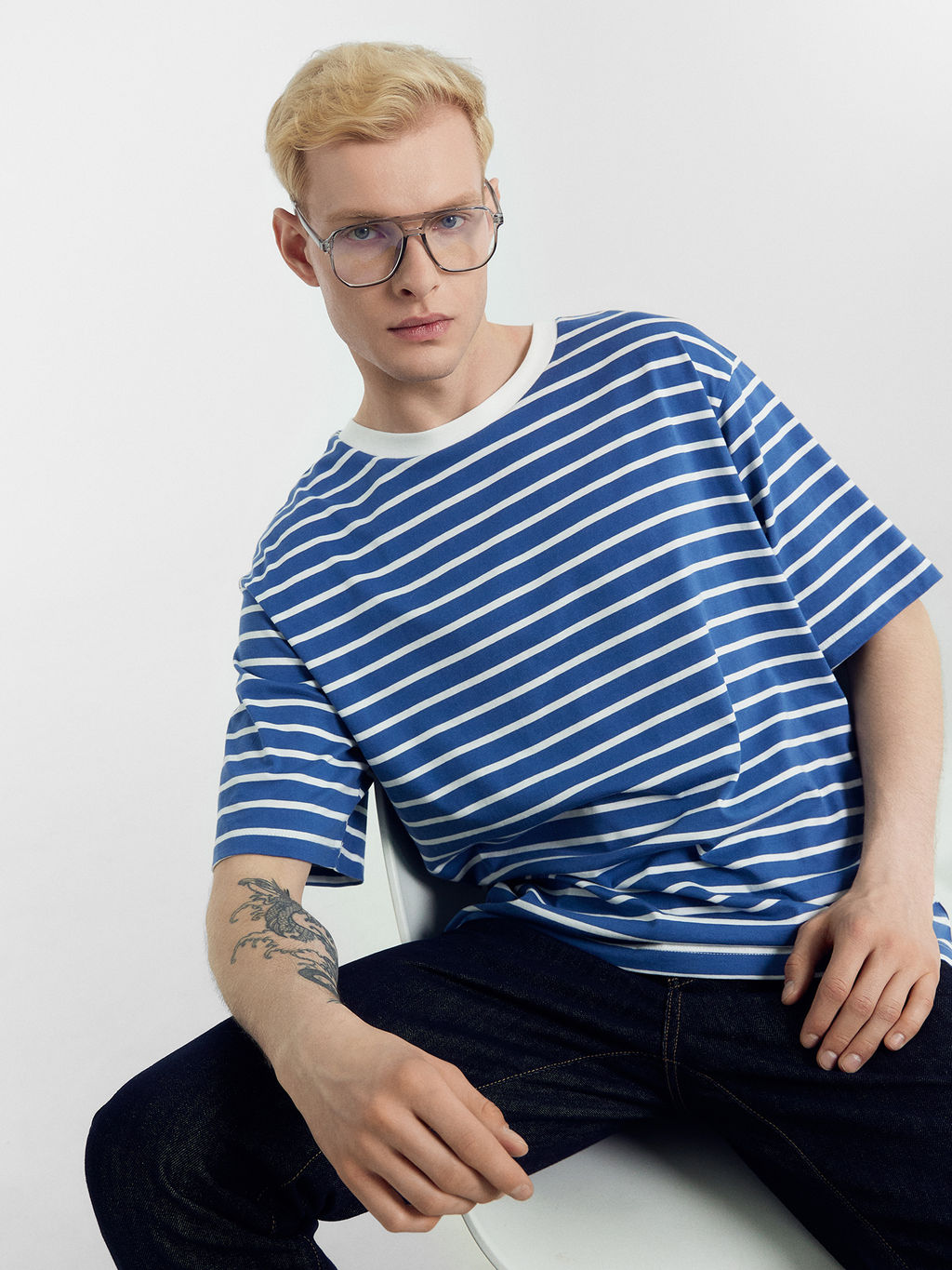 Футболка мужская в сине-белую полоску сине -белая полоска 111772
