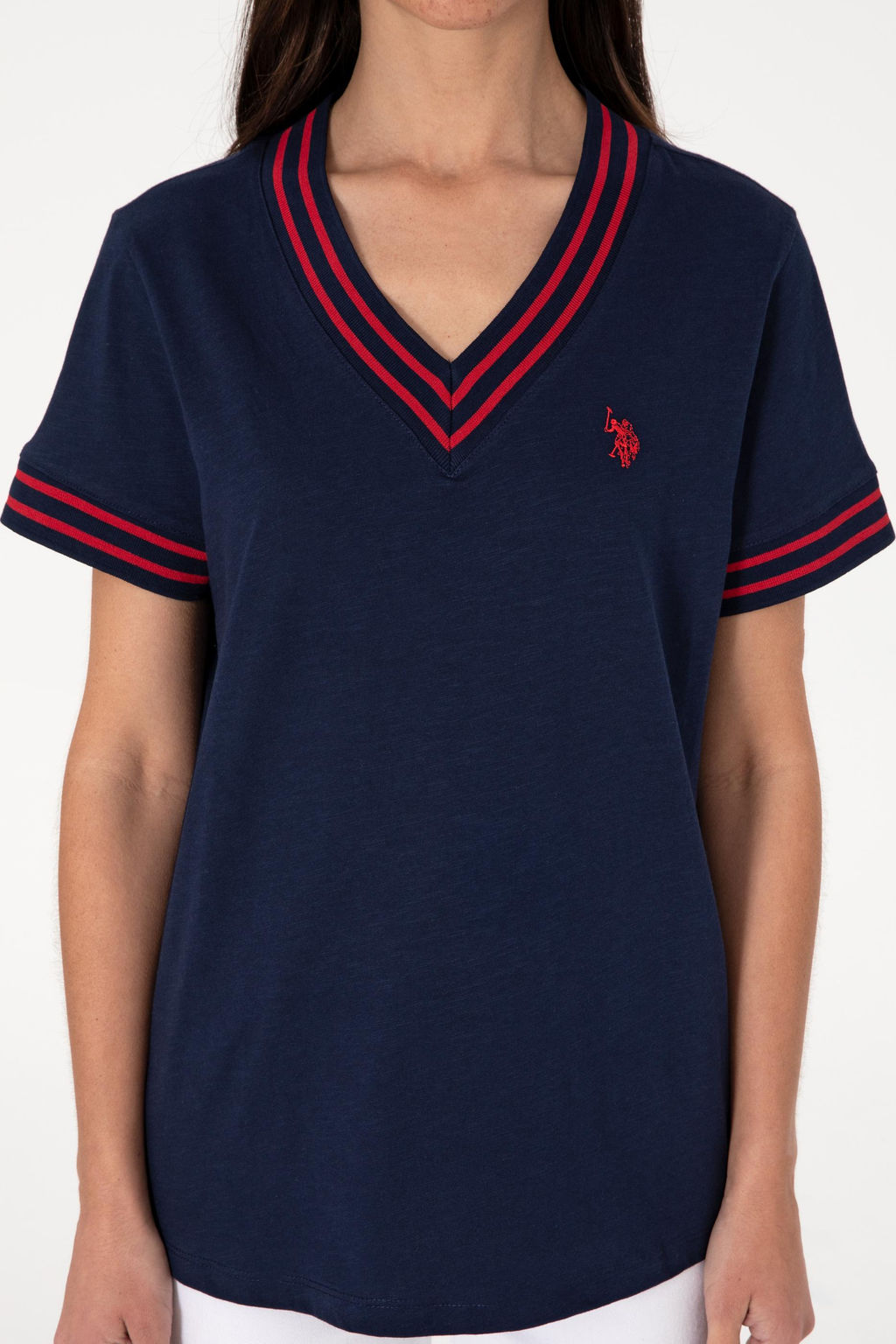 Kad_n Lacivert V Yaka Ti__rt Sepette S_rpriz _ndirim - U.s. polo assn фото 6