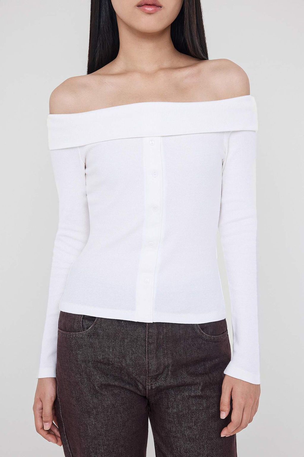 Antrasit Fitted/Vucuda oturan Carmen Yaka Dugmeli Fitilli Esnek Orme Bluz TWOAW26BZ00076 - Trendyolmilla фото 9