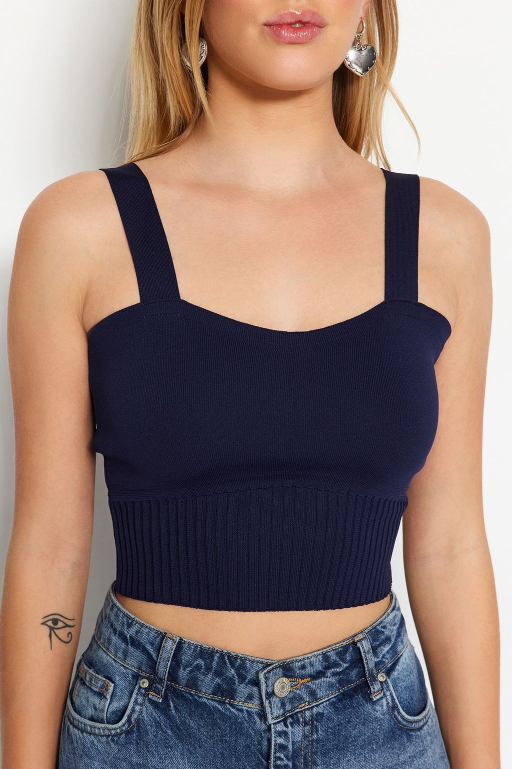 Trendyolmilla Mint Kalp Yaka Crop Triko Ince Bluz TWOSS22BZ1105  фото 9