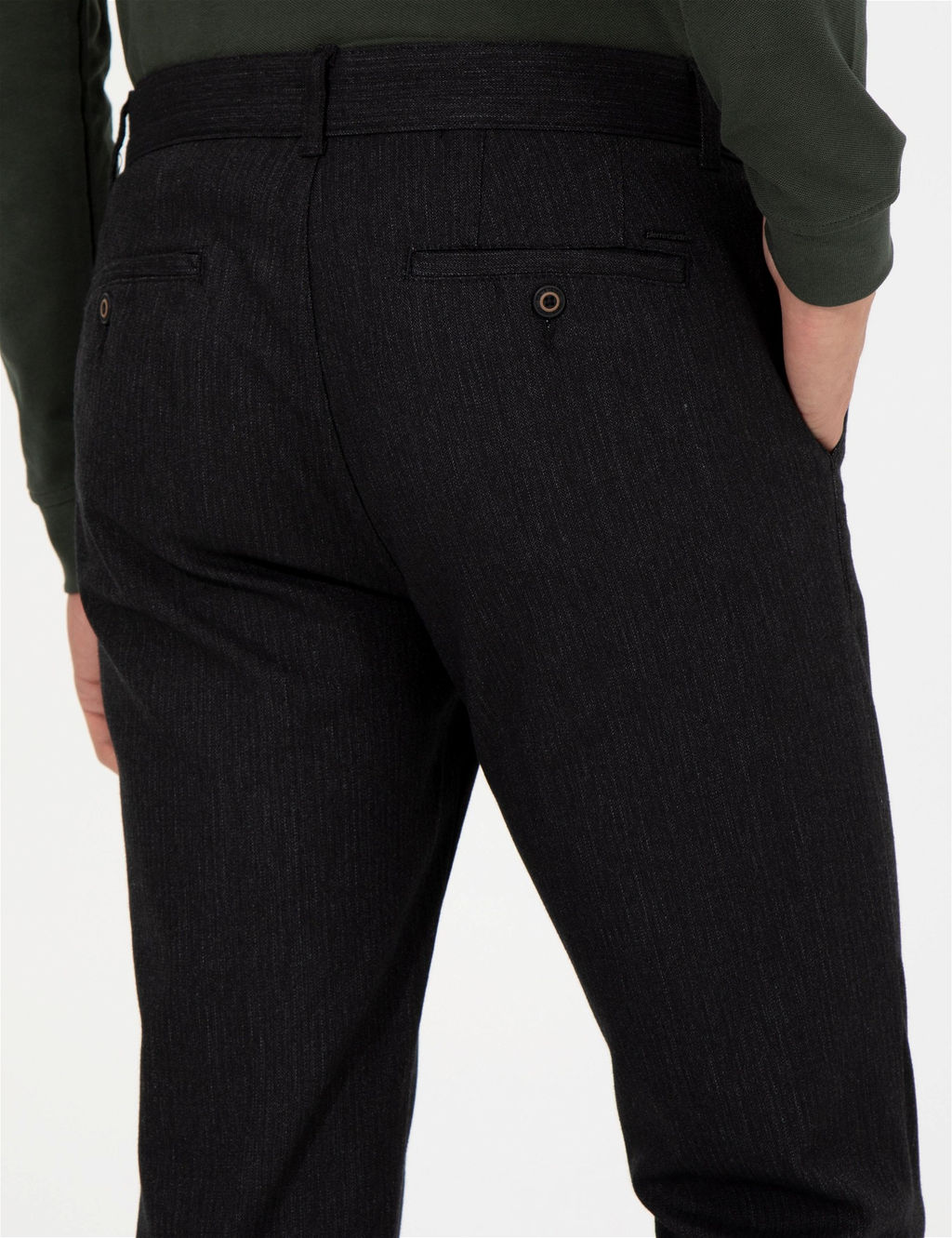 Siyah Slim Fit Keten Kar___ml_ Chino Pantolon - Pierre cardin фото 7