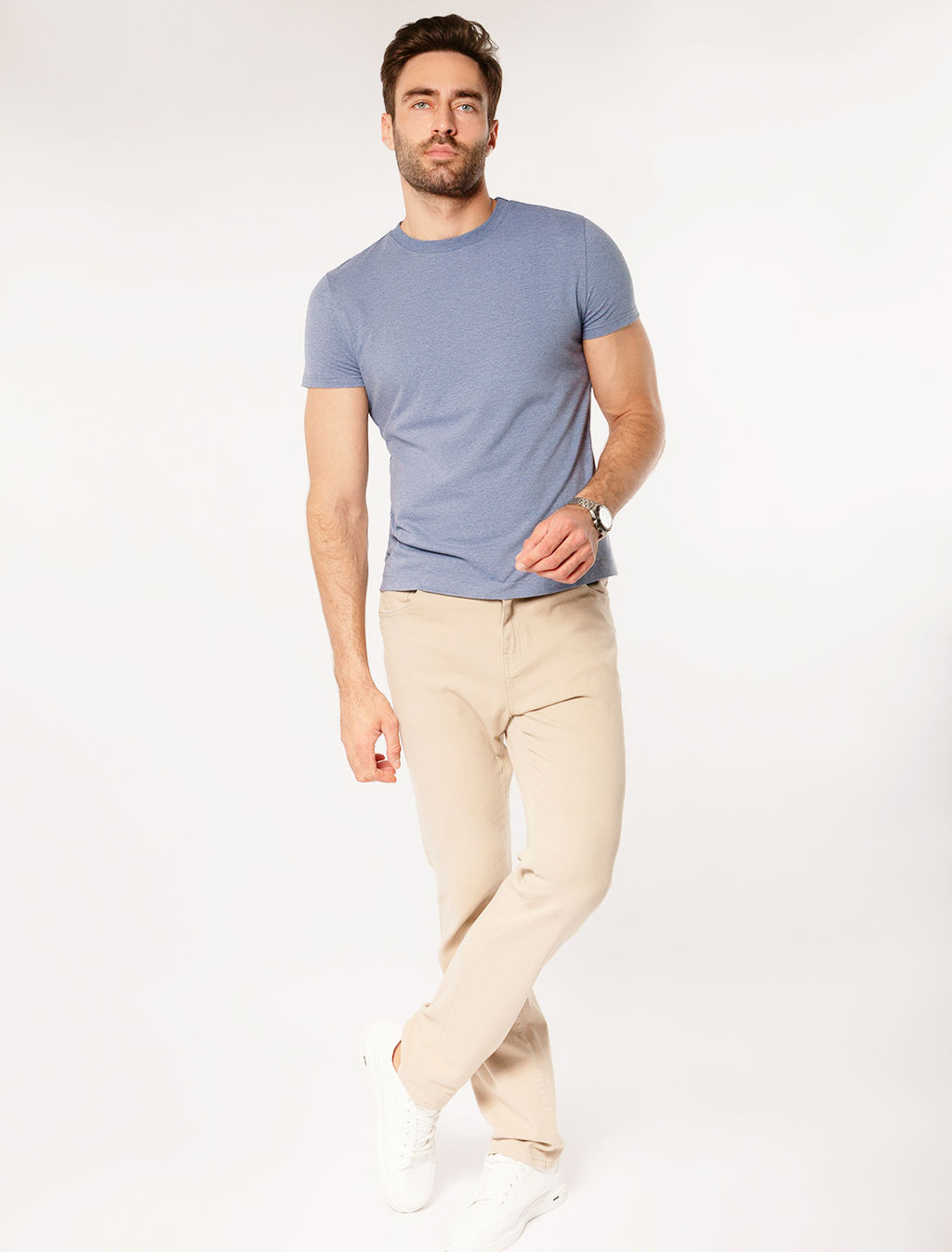 Футболка Vilatte Slim Fit из хлопка с эластаном синий меланж  фото 5