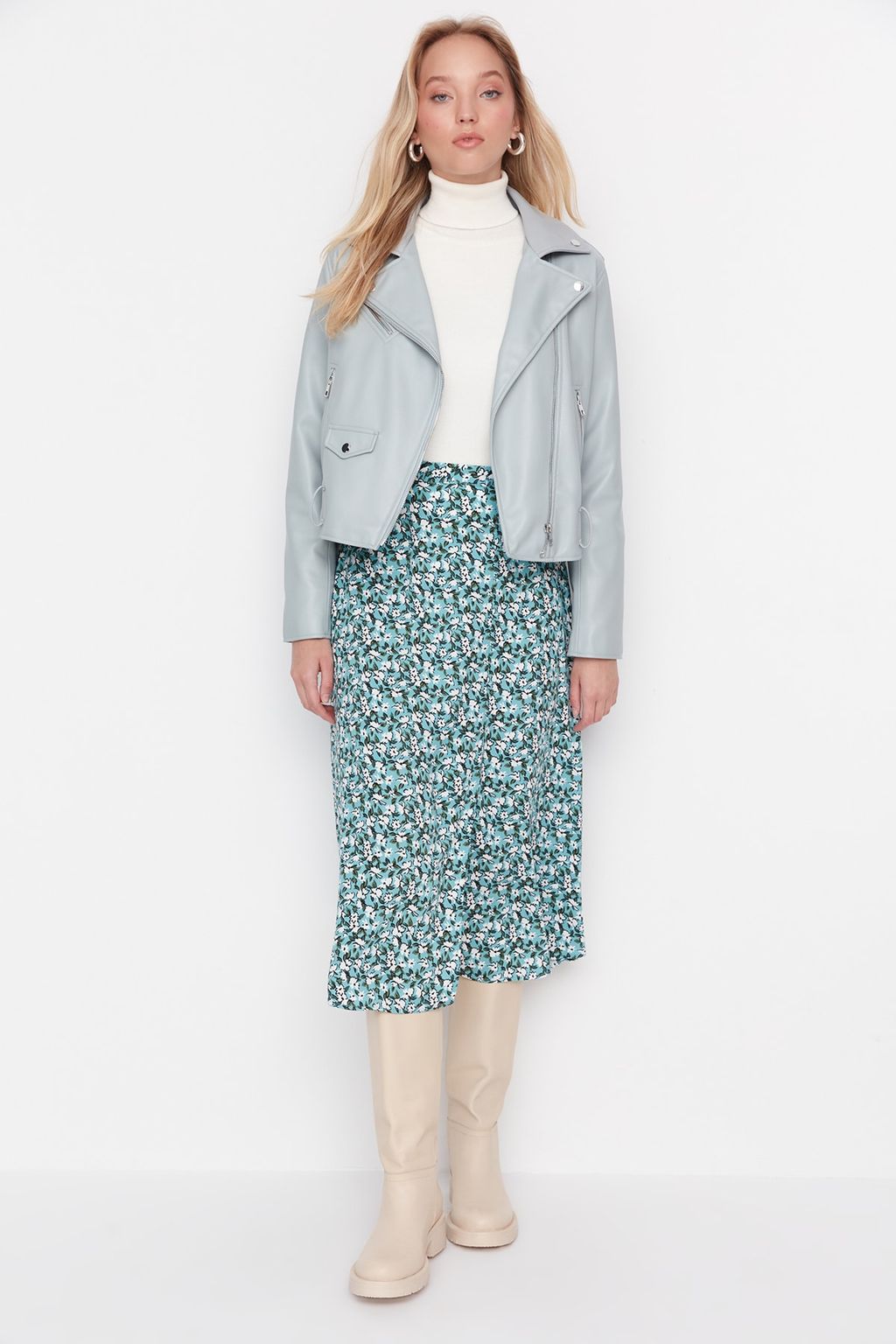 TRENDYOLMILLA Siyah Y?rtmac Detayl? Cicek Desenli Viskon Kumasl? Midi Dokuma Etek TWOSS20ET0230 фото 18