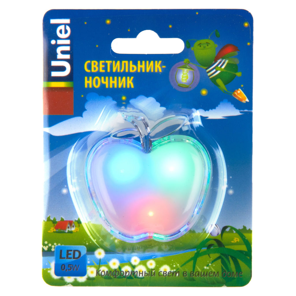DTL-308-Яблоко/RGB/3LED/0,5W Светильник-ночник. Без выключателя. Блистер