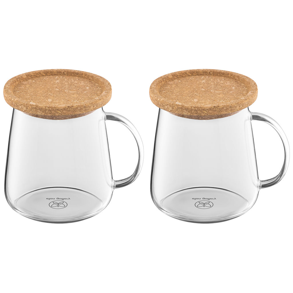 Набор кружек 2 пр. 420 мл 11,5*9*10,5 см "Crystal glass" с пробковой крышкой-подставкой