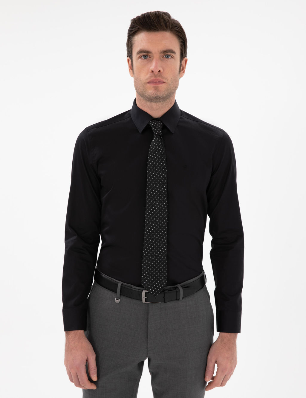 Black Slim Fit Basic рубашка с длинным рукавом - Cacharel фото 3