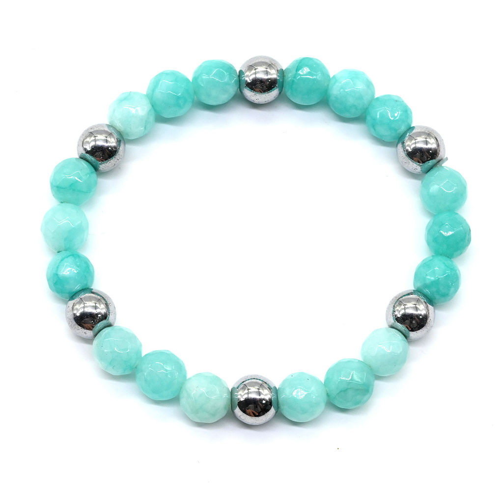 Браслет кальцит с гематитом шарик 8мм на резинке, цвет мятный, 17см