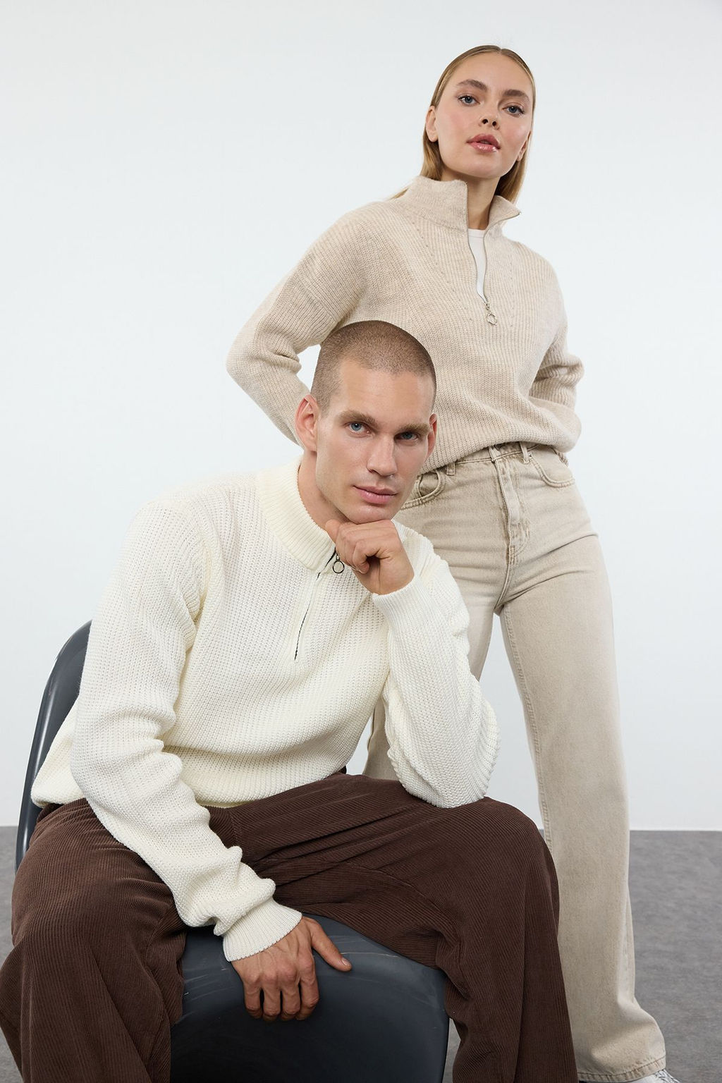 Tas Couple Yumusak Dokulu Fermuarl? Triko Kazak TWOAW20XS0009