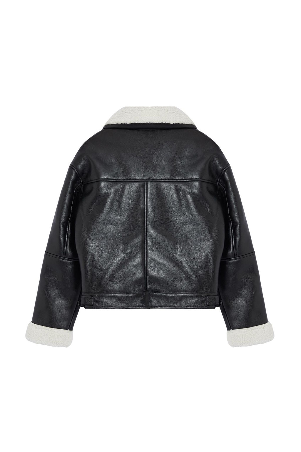 Siyah Oversize Kal?p Pelus Detayl? Suni Deri Biker Ceket Mont TWOAW25MO00001 - Trendyolmilla фото 7