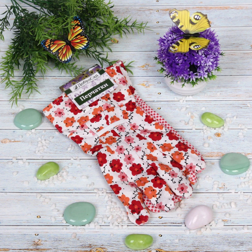 Цена за 12 шт. Перчатки полиэстер с полиуретановой точкой "Полянка" 9 р-р ДоброСад